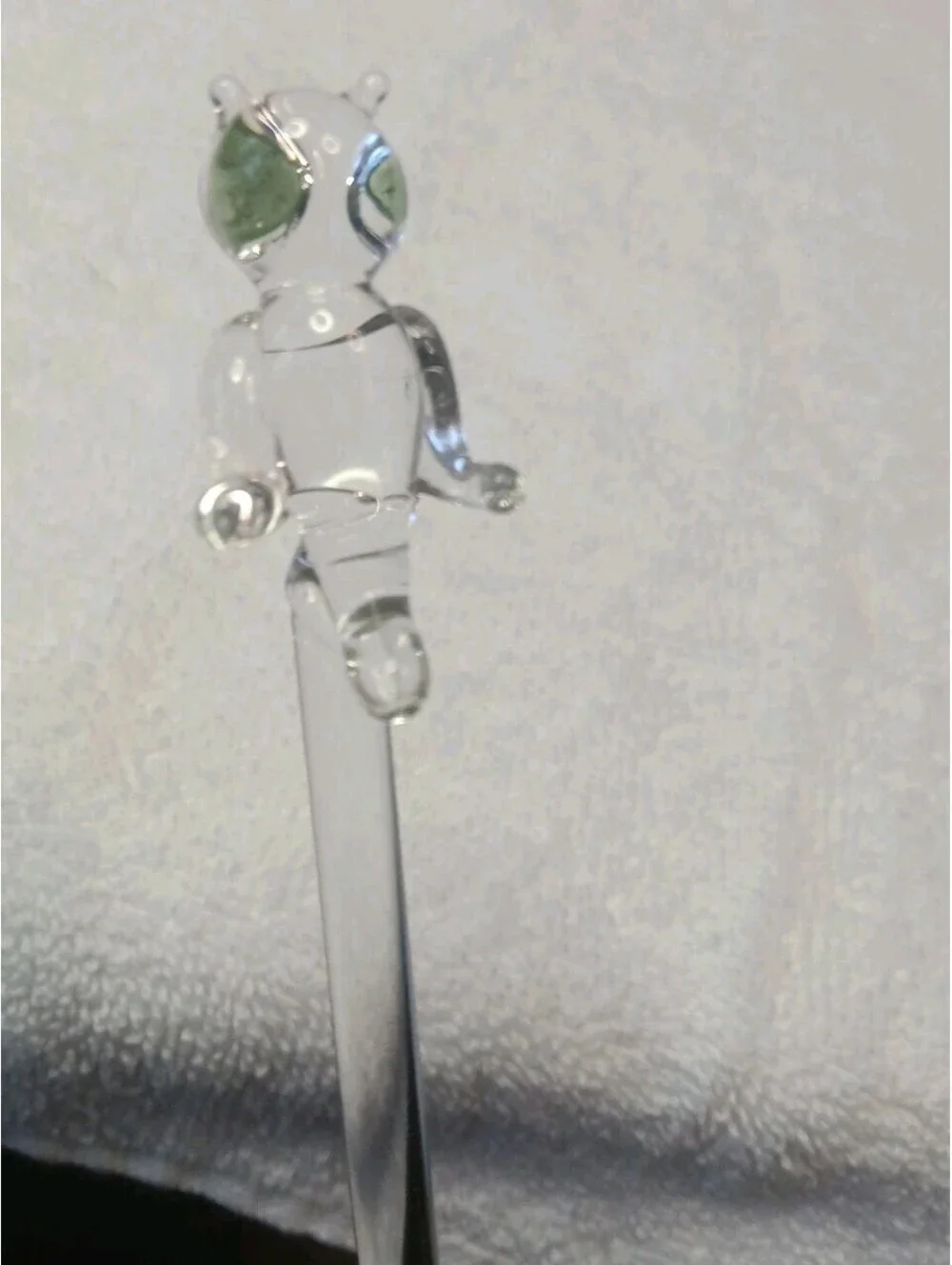 Vintage Mid-Century Hand-Blown Art Glass Owl Swizzle Stick – Green Eyes